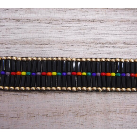 Loom Beaded Bracelet Black, Rainbow & Gold - Picture 3 of 5